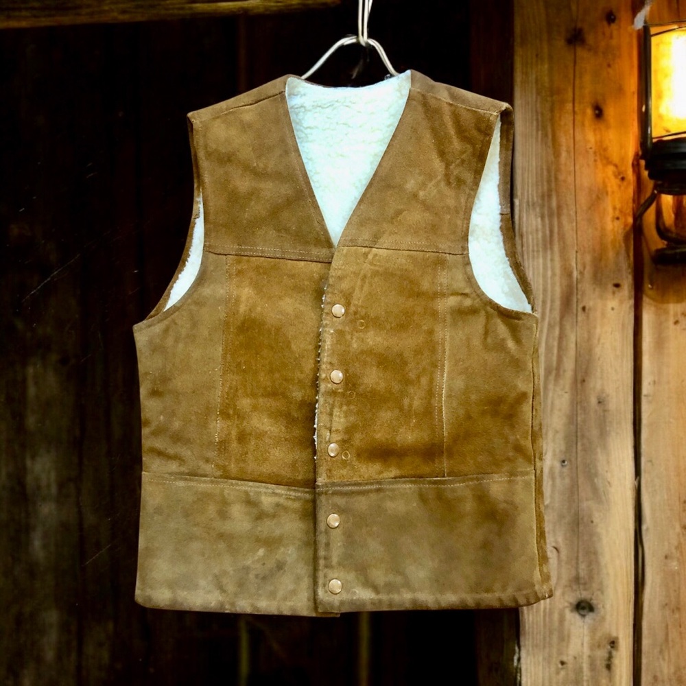 Silton Suede Sherpa Lined Snap Vest 70s Cowboy Ranch Western Mens Size 40 Medium